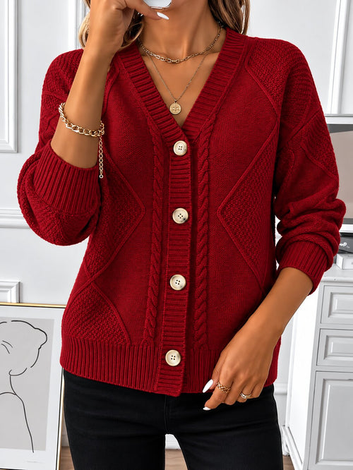 Hilde | V-Neck Cable Knit Button Cardigan