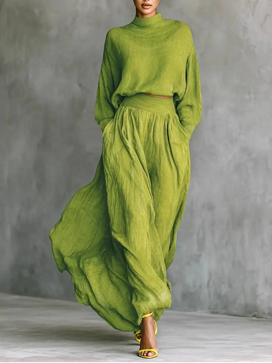Cassandra | High Neck Blouse and Wide High Waist Skirt Set