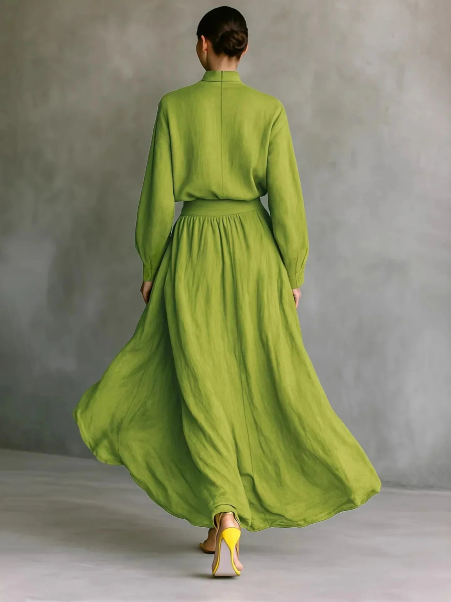 Cassandra | High Neck Blouse and Wide High Waist Skirt Set