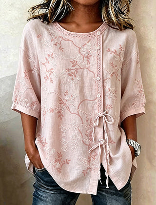 Diane | Pink Leaf Print Blouse