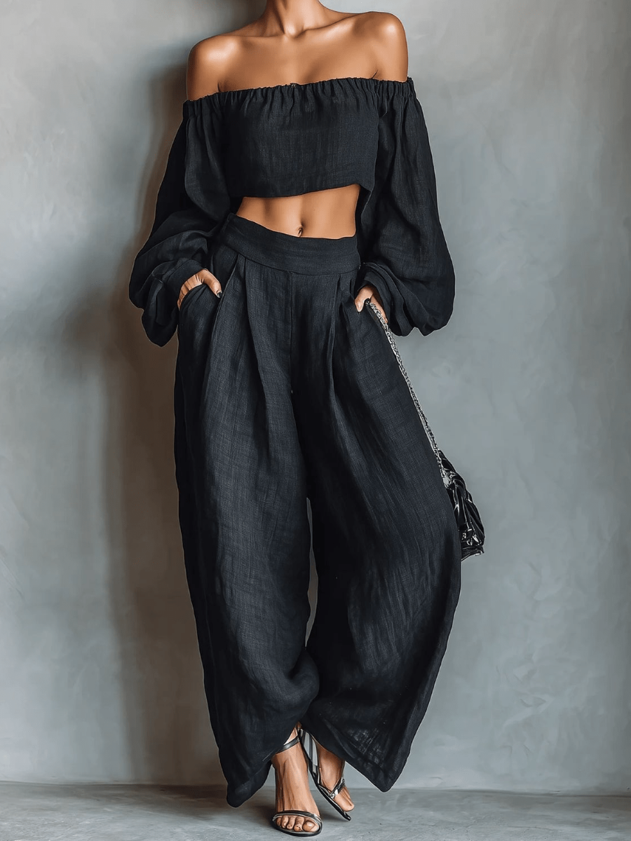 Corinne | Straight Neck Top and Wide Pants Set