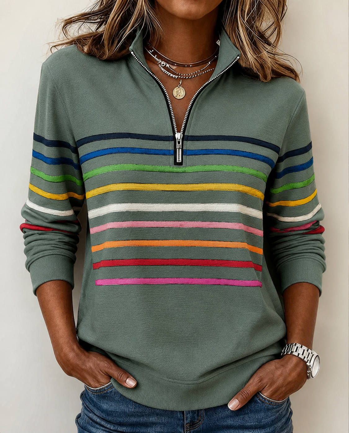 Maggie | Striped Half-Zip Sweater