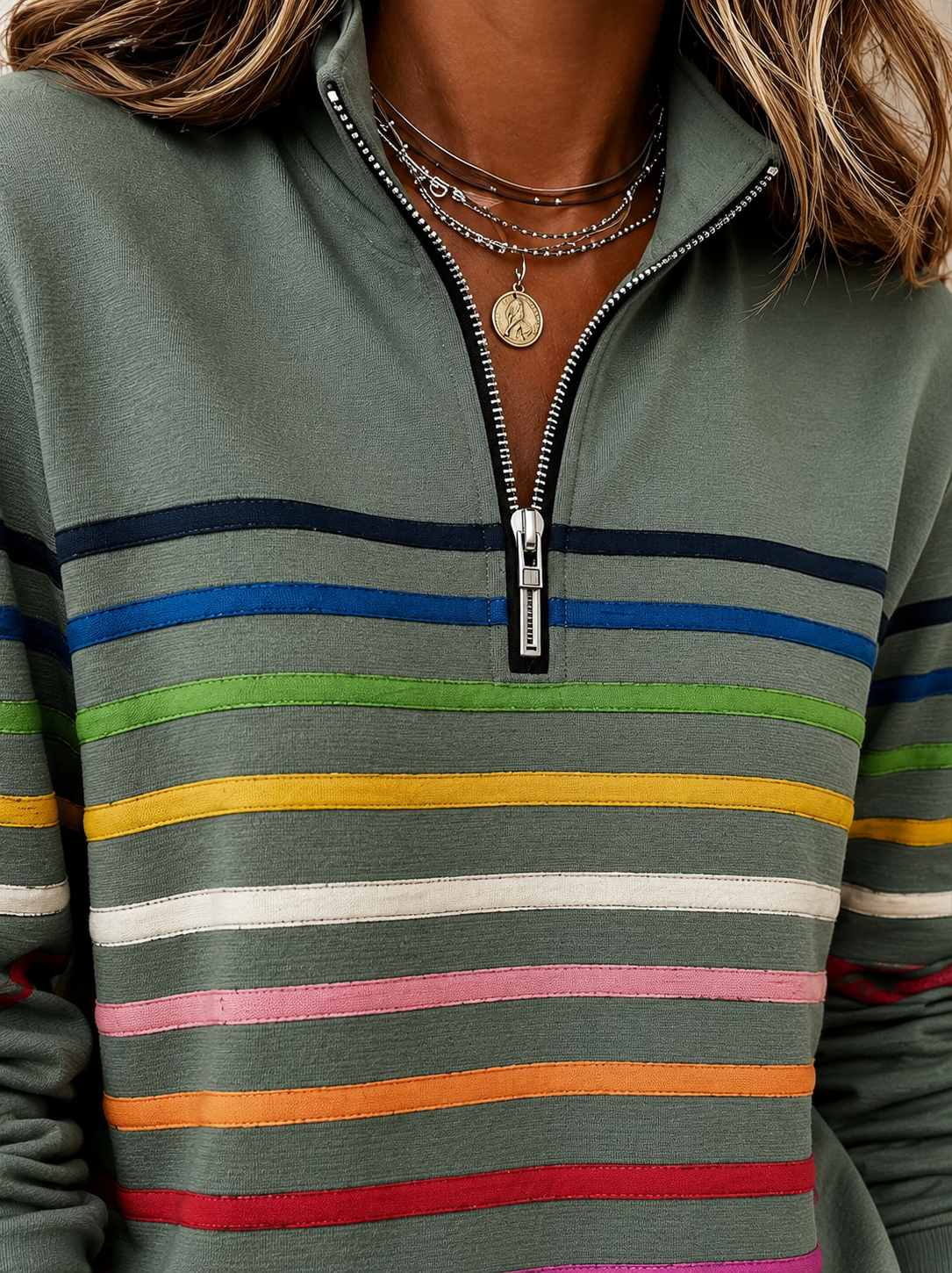 Maggie | Striped Half-Zip Sweater