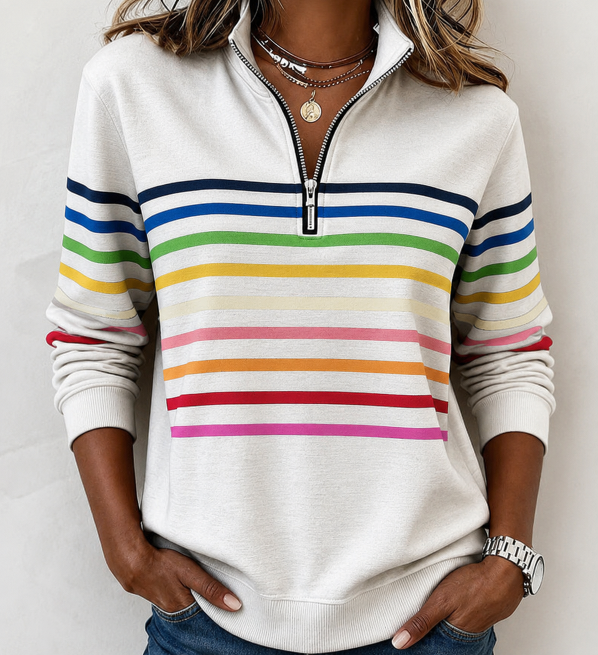 Maggie | Striped Half-Zip Sweater