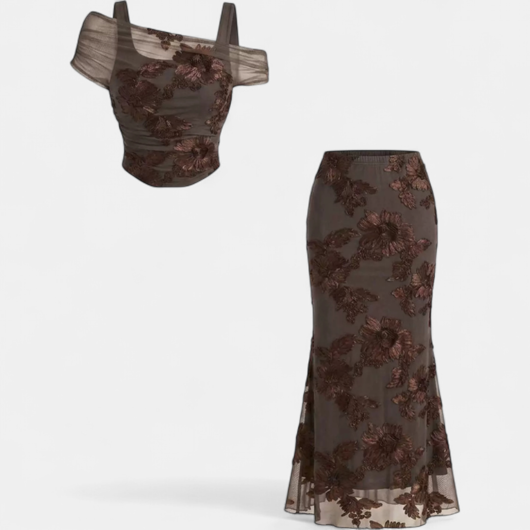 Grace | Mesh Off Shoulder Maxi Dress Set