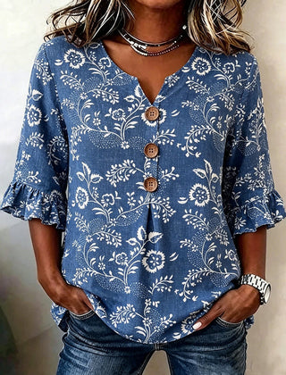 Barbra | Floral Blue Print Blouse