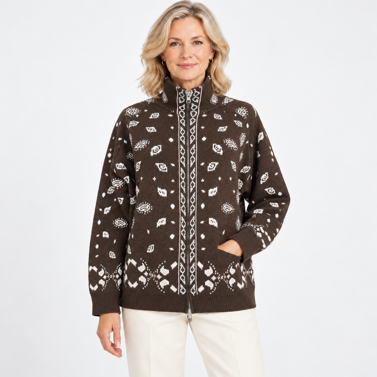 Marissa | Paisley Zip-Up Cardigan