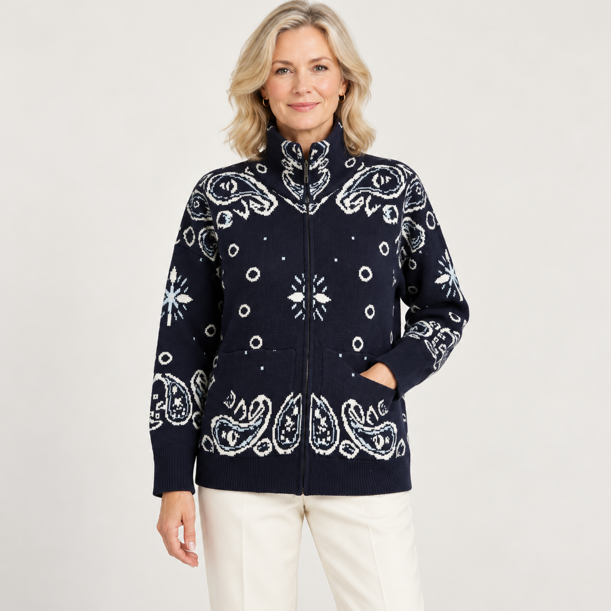 Marissa | Paisley Zip-Up Cardigan