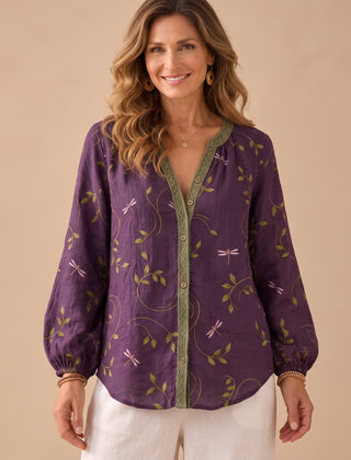 Helena | Women's Linen Long Sleeve Button-Down Blouse
