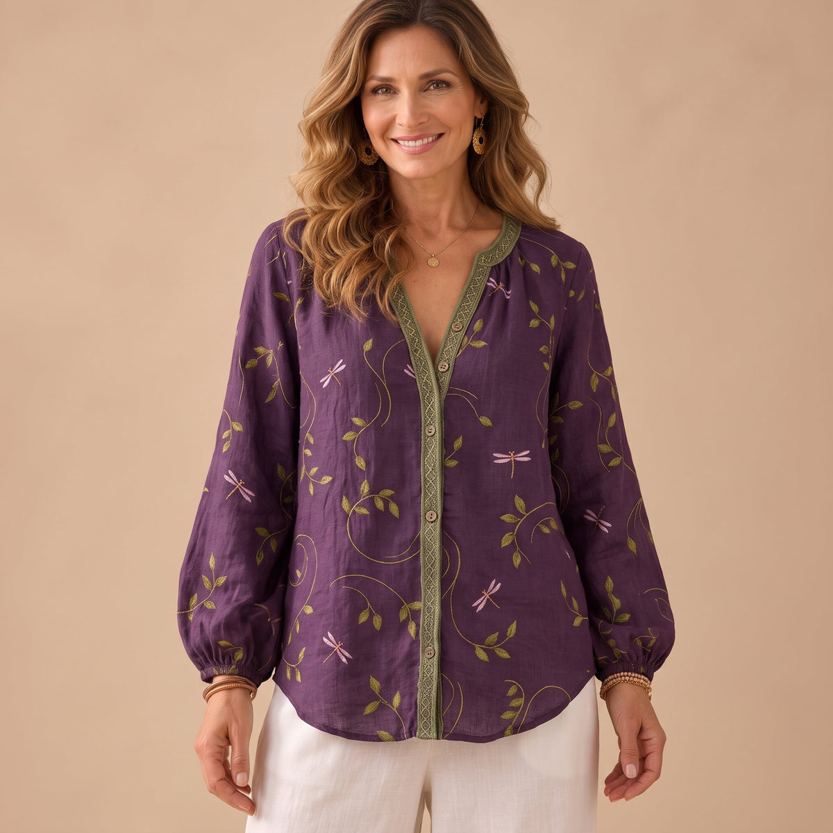 Helena | Women's Linen Long Sleeve Button-Down Blouse