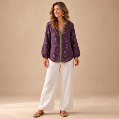 Helena | Women's Linen Long Sleeve Button-Down Blouse