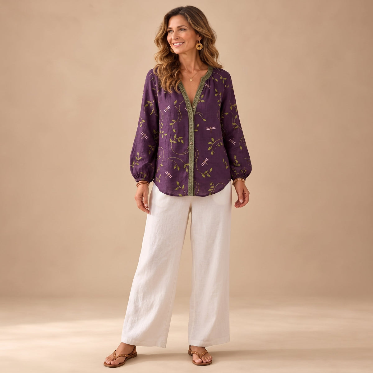 Helena | Women's Linen Long Sleeve Button-Down Blouse