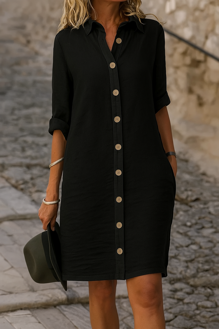 Mila | Collared Roll-Tab Sleeve Shirt Dress