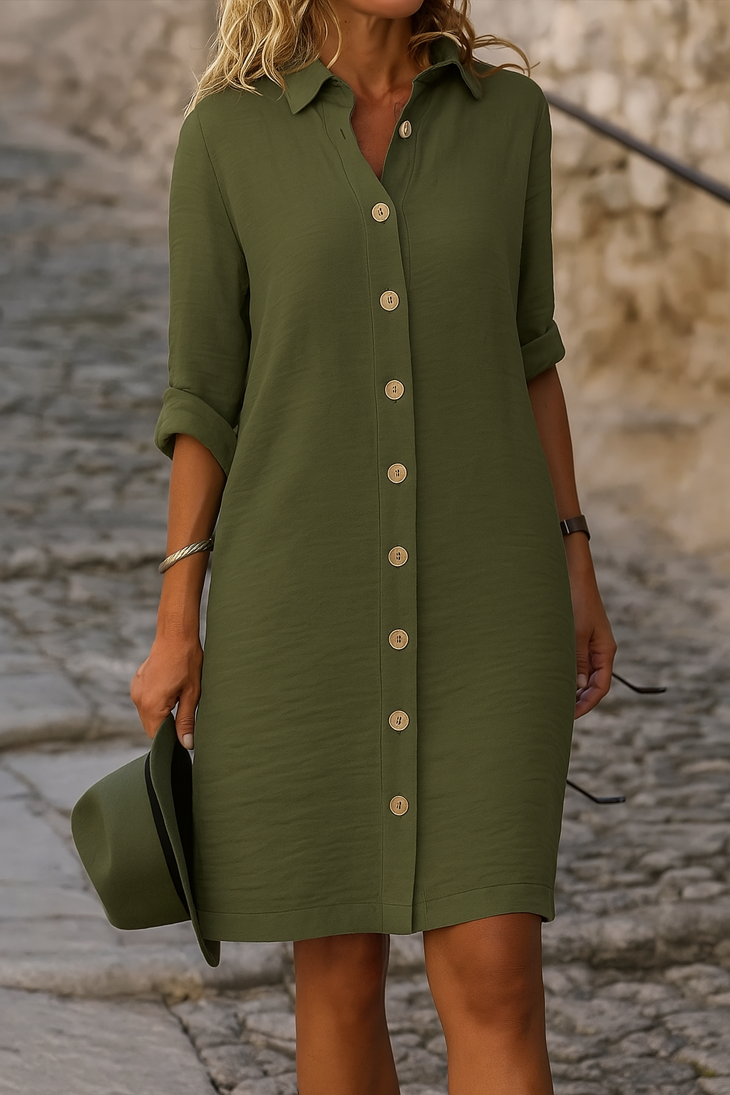 Mila | Collared Roll-Tab Sleeve Shirt Dress