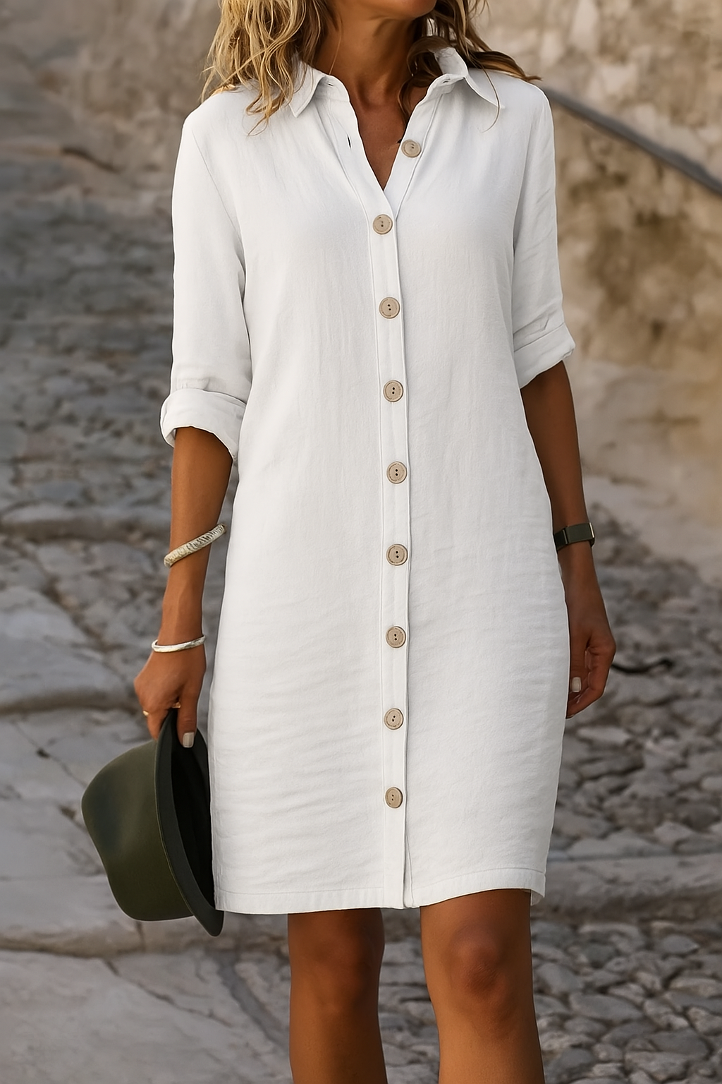 Mila | Collared Roll-Tab Sleeve Shirt Dress