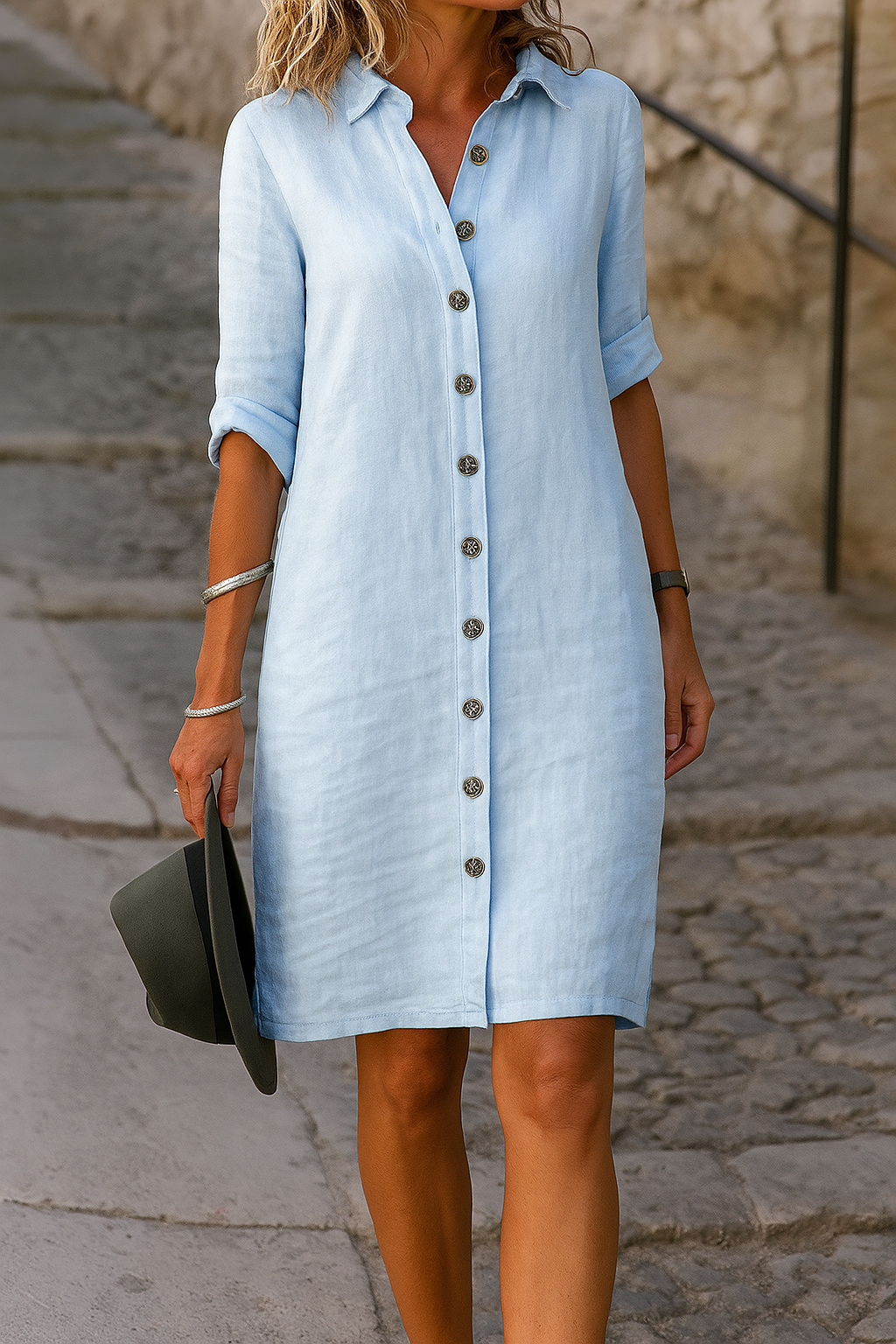 Mila | Collared Roll-Tab Sleeve Shirt Dress
