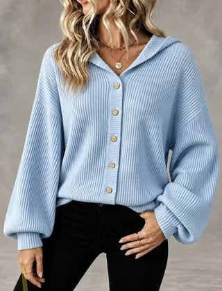 Women's Collared Knitted Cardigan with Buttons