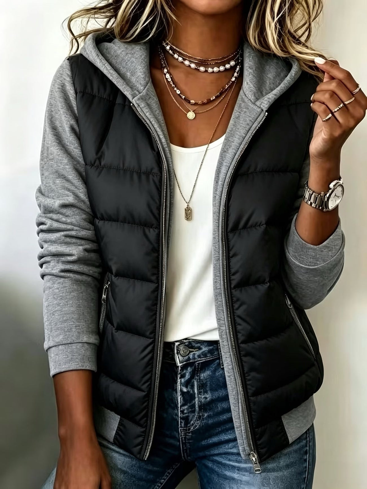 Berta | Quilted Color-Block Hooded Jacket