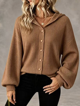 Women's Collared Knitted Cardigan with Buttons
