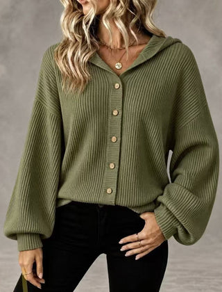 Women's Collared Knitted Cardigan with Buttons