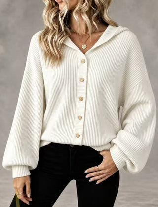 Women's Collared Knitted Cardigan with Buttons
