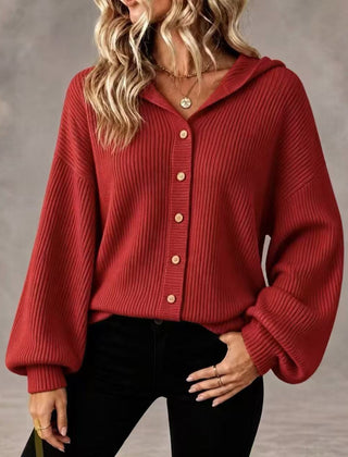 Women's Collared Knitted Cardigan with Buttons