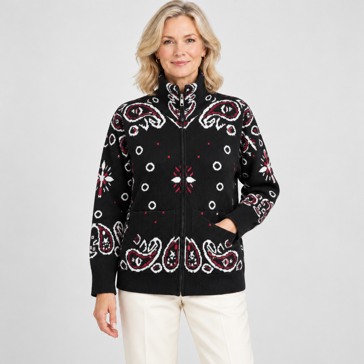 Marissa | Paisley Zip-Up Cardigan