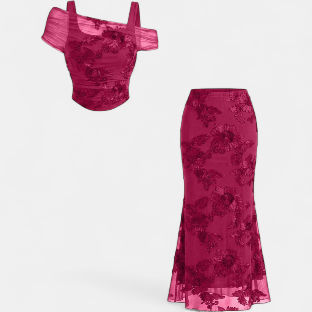 Grace | Mesh Off Shoulder Maxi Dress Set