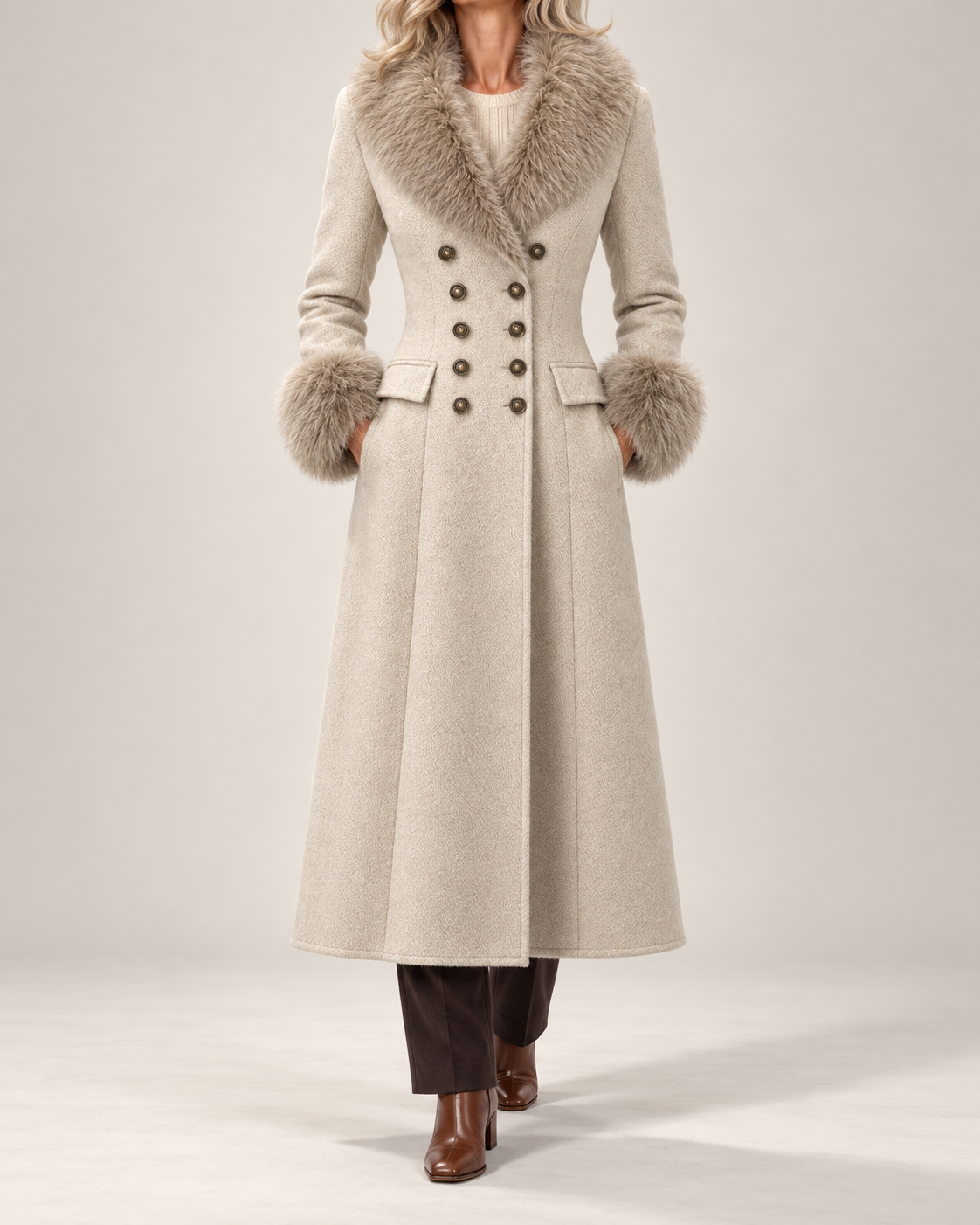 Victoria | Women's Wool coat with a fur collar