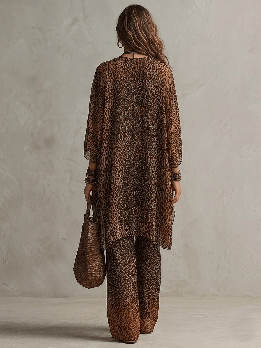 Antoinette | Bohemian Gradient Leopard Print Flowing Robe Three-Piece Set