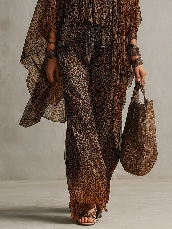 Antoinette | Bohemian Gradient Leopard Print Flowing Robe Three-Piece Set
