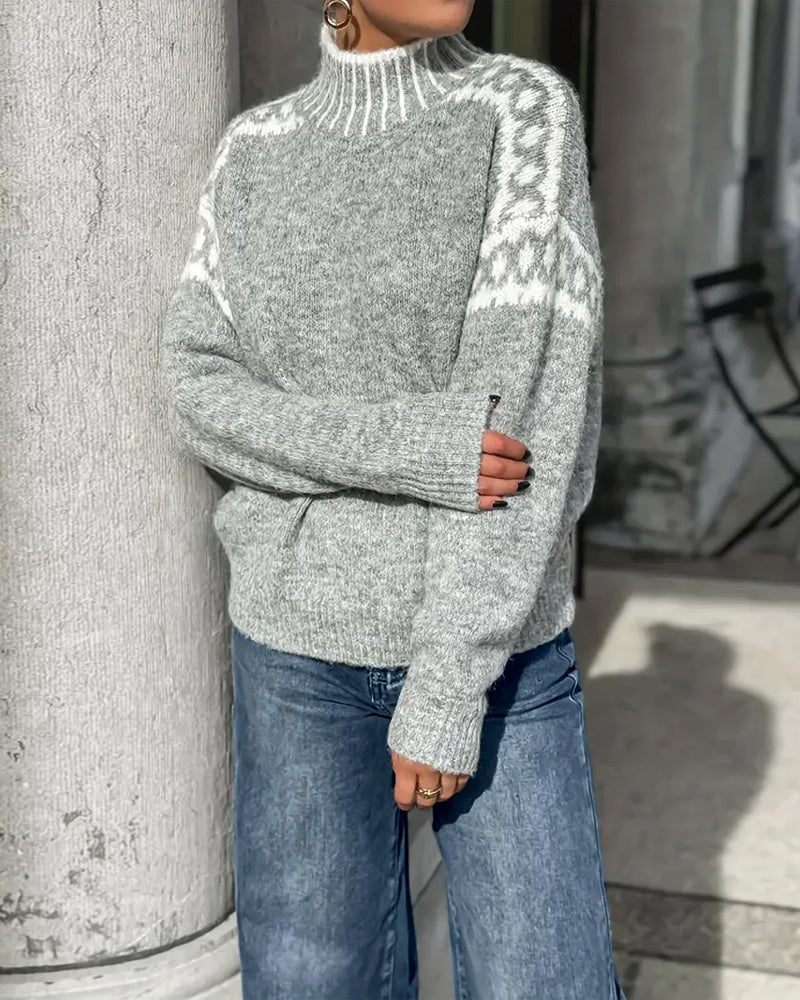 Mina | Patterned Mock-Neck Sweater