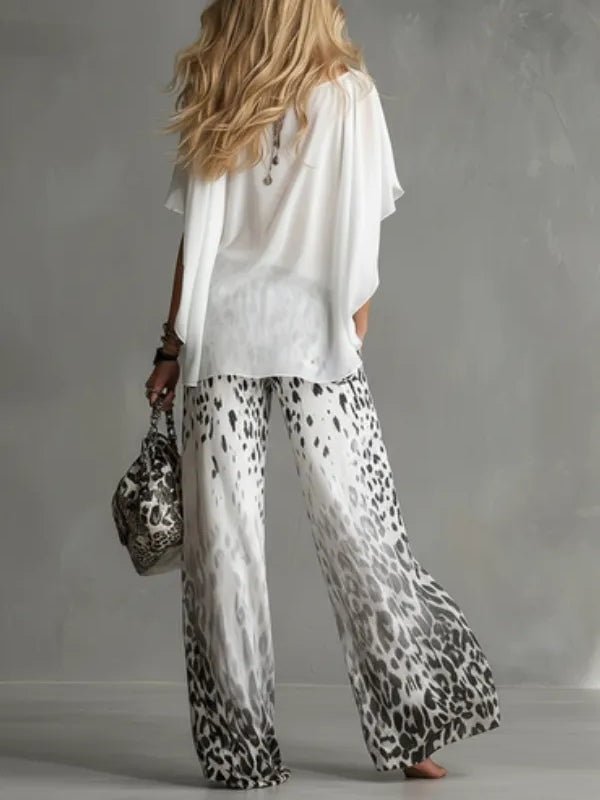 Solene | Flowy T-shirt and Leopard Print Chiffon Pants Set