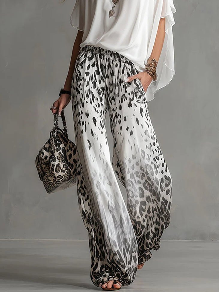 Solene | Flowy T-shirt and Leopard Print Chiffon Pants Set