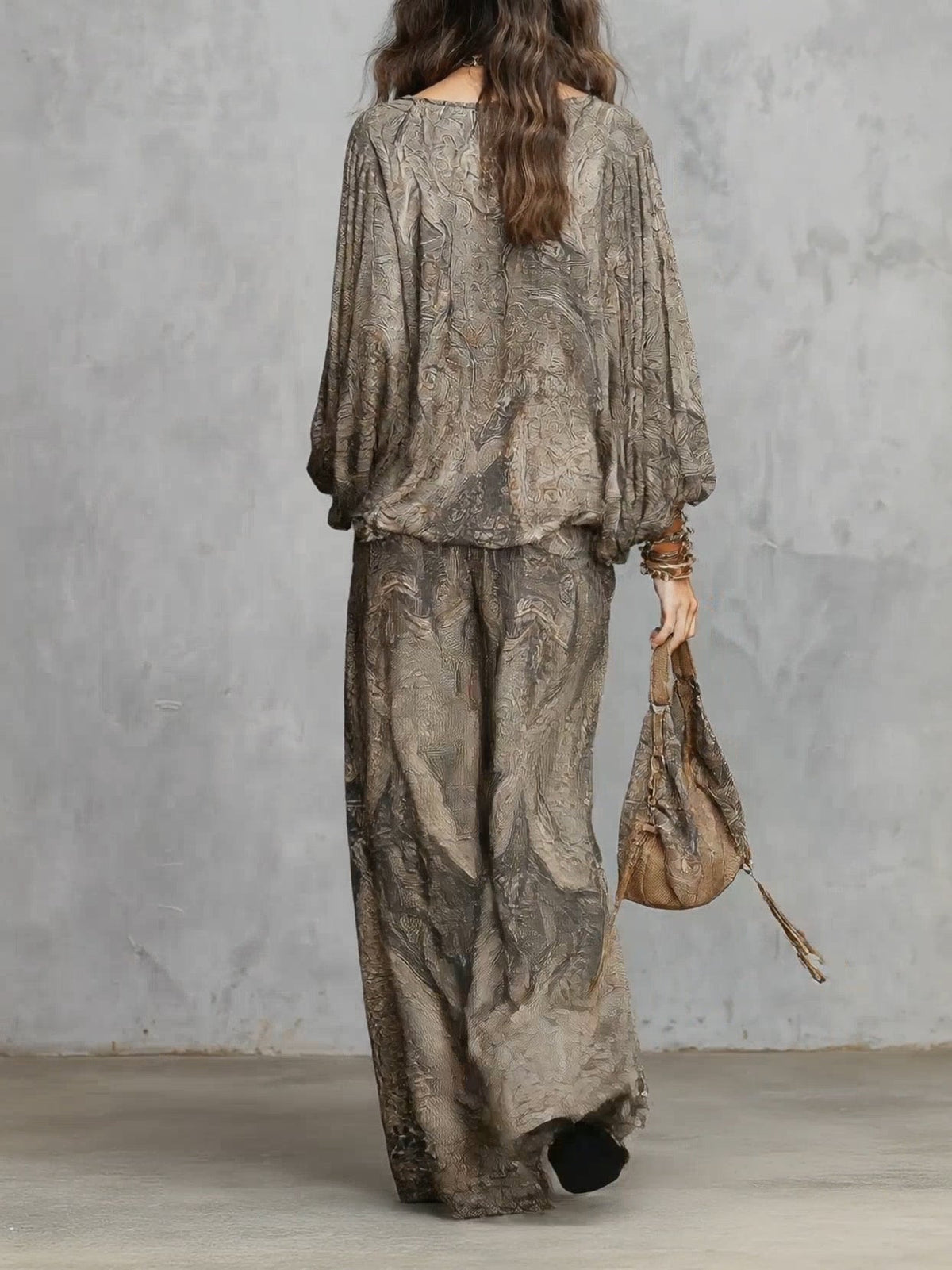 Anouk | Paisley Pattern Lantern Sleeve Top and Wide Leg Pants Set