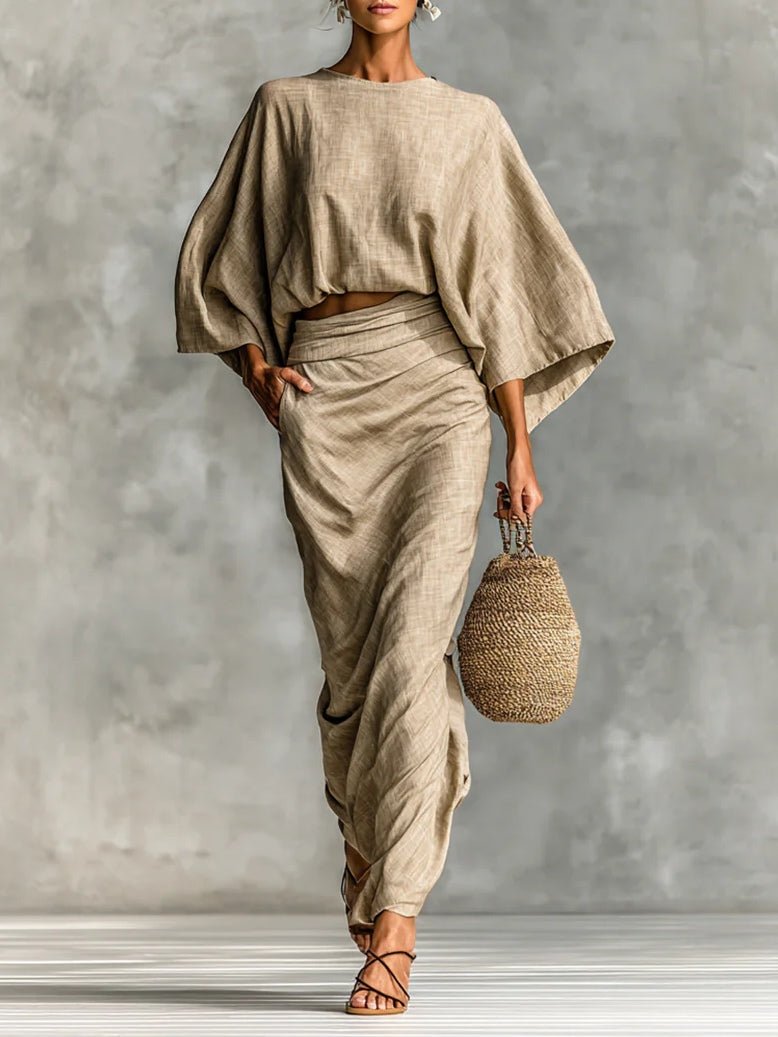 Theodora | Blouse with Batwing Sleeves and Long Skirt Set