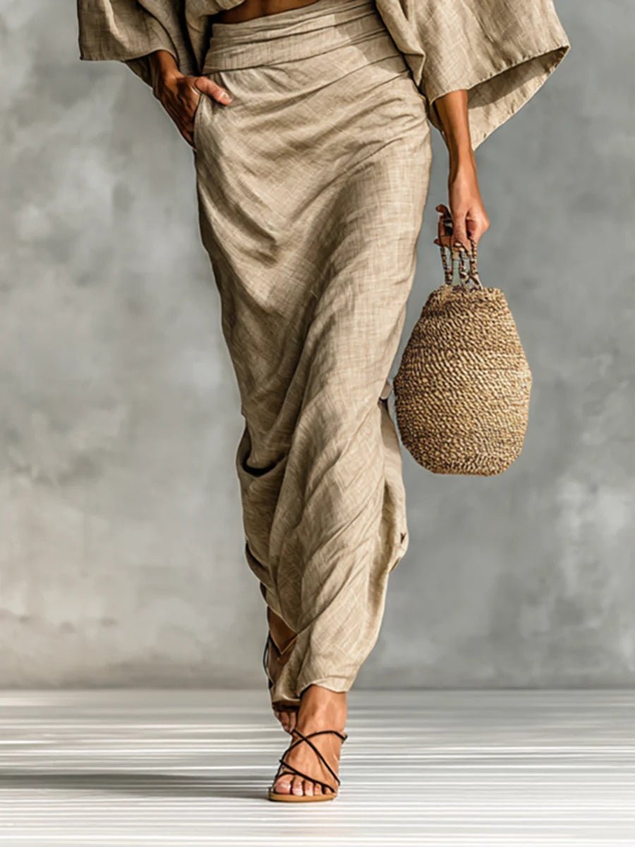Theodora | Blouse with Batwing Sleeves and Long Skirt Set