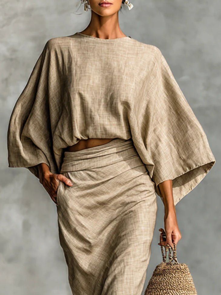 Theodora | Blouse with Batwing Sleeves and Long Skirt Set