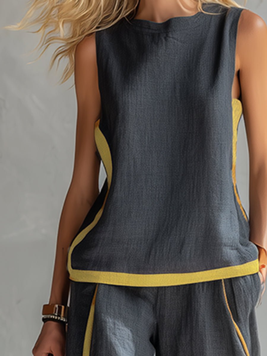Bernadette | Elegant Vest and Trouser Set in Cotton-Linen