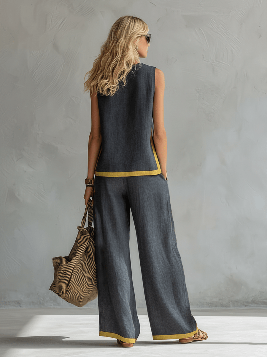 Bernadette | Elegant Vest and Trouser Set in Cotton-Linen