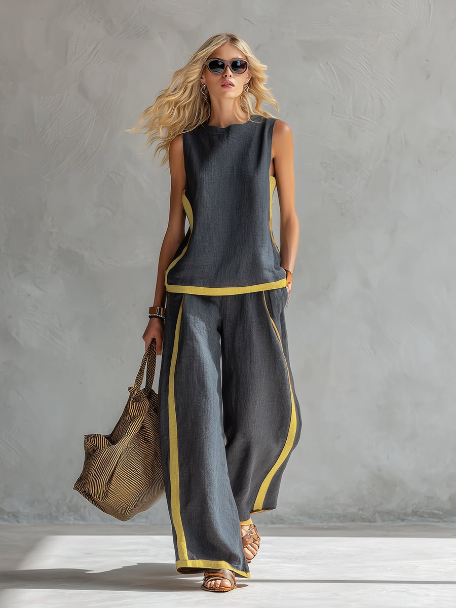 Bernadette | Elegant Vest and Trouser Set in Cotton-Linen