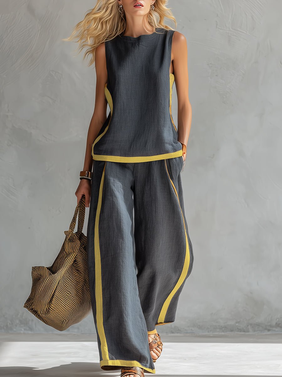 Bernadette | Elegant Vest and Trouser Set in Cotton-Linen