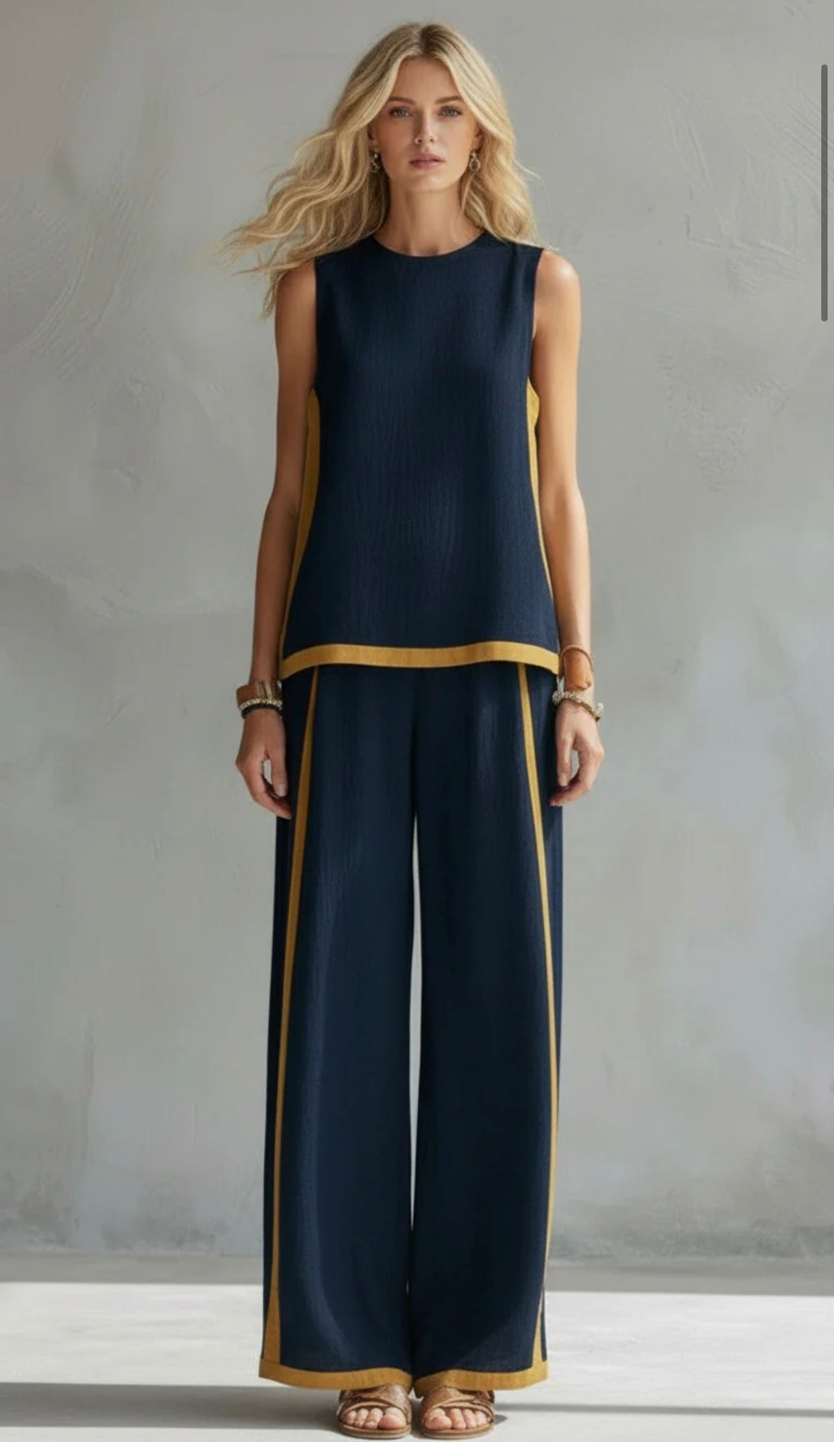 Bernadette | Elegant Vest and Trouser Set in Cotton-Linen