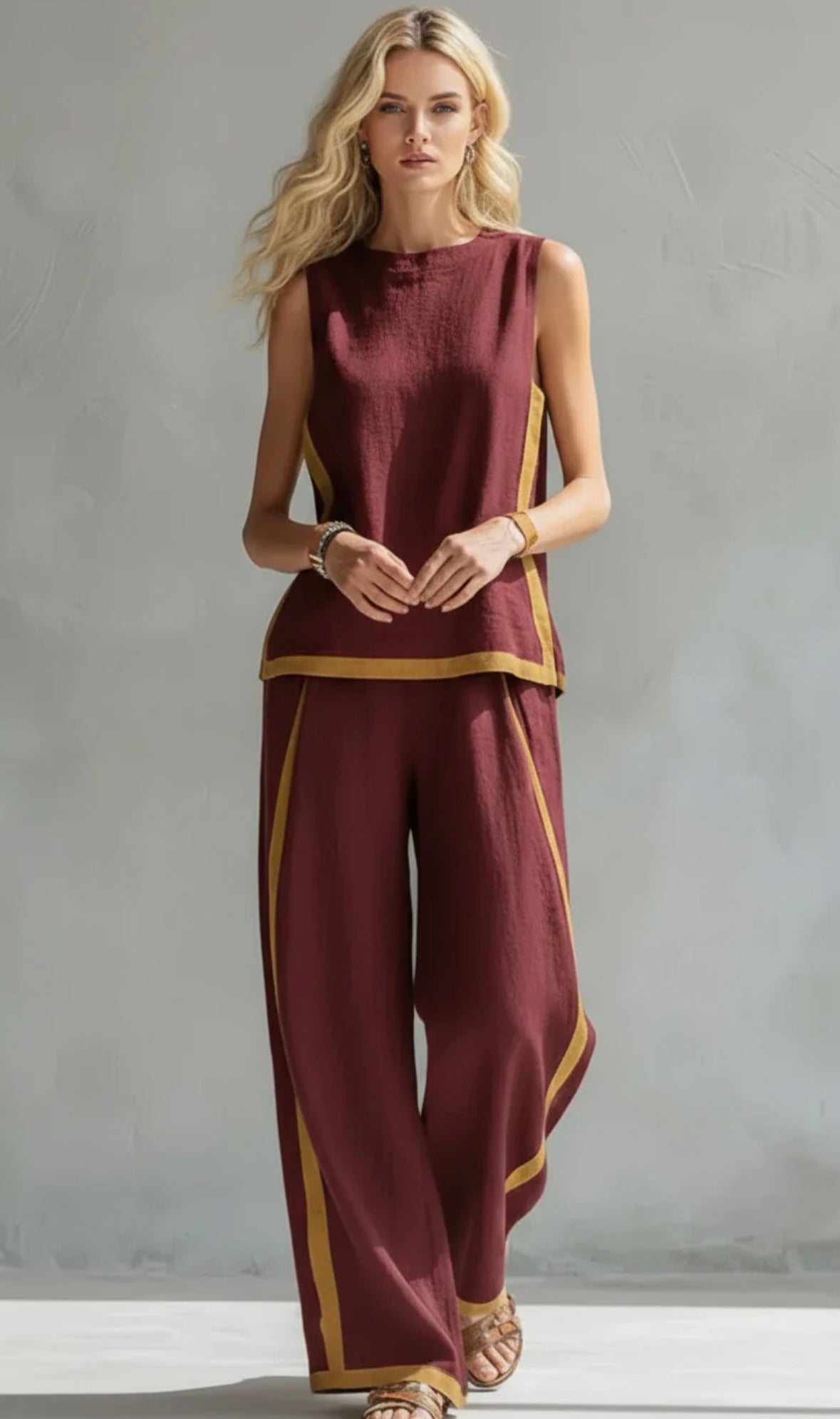 Bernadette | Elegant Vest and Trouser Set in Cotton-Linen