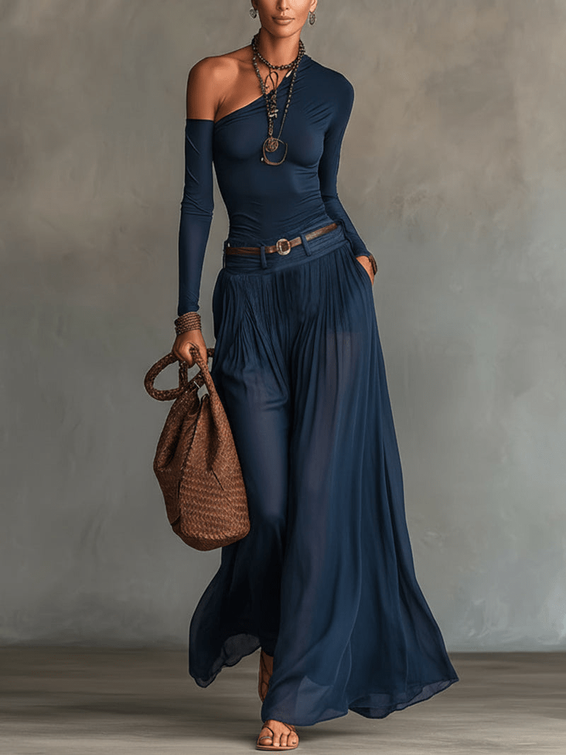 Beatrice | One-Shoulder Top and Transparent Tulle Skirt Two-Piece Set