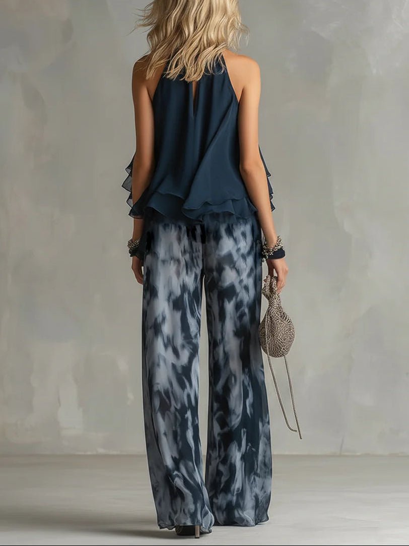 Celeste | Halter Top and Printed Wide Leg Chiffon Set