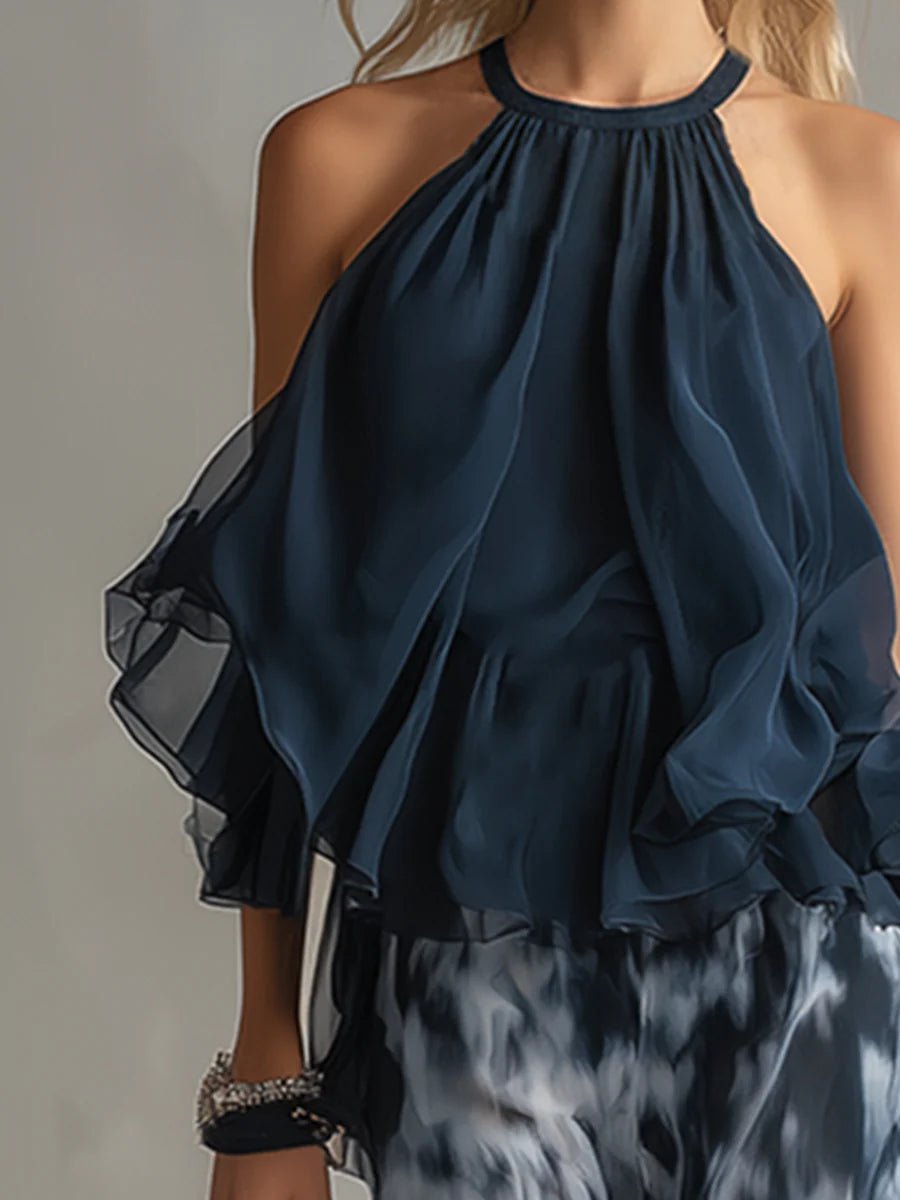 Celeste | Halter Top and Printed Wide Leg Chiffon Set