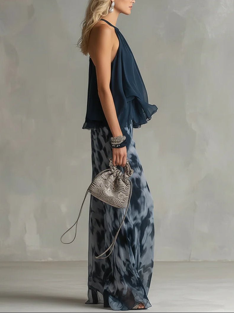Celeste | Halter Top and Printed Wide Leg Chiffon Set