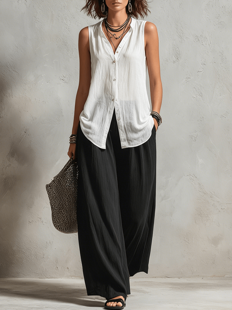 Marguerite | Minimalist Layered Cardigan and Wide Pants Three-Piece Set