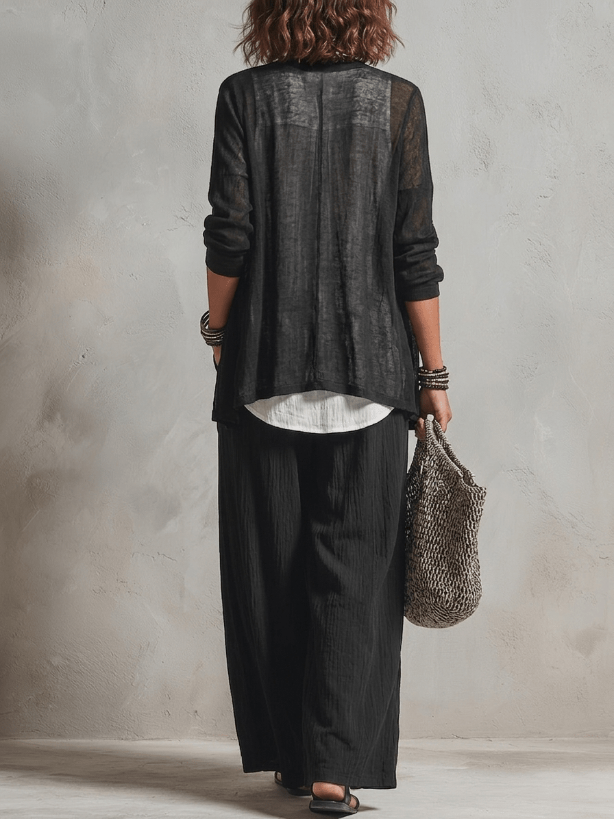 Marguerite | Minimalist Layered Cardigan and Wide Pants Three-Piece Set